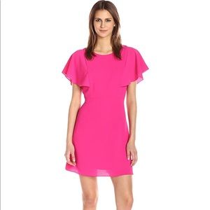 Kensie Crepe Flutter Sleeve Fit & Flare Pink Dress